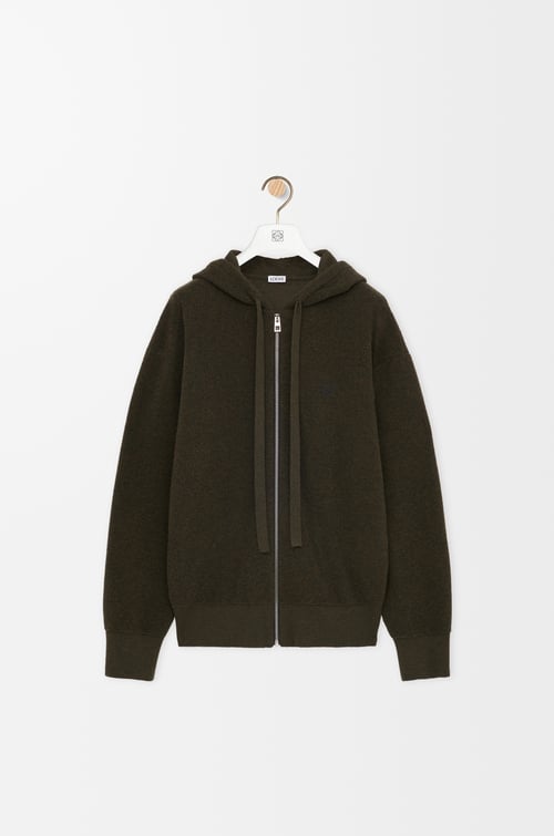 LOEWE Anagram zip-up hoodie in wool Khaki Green