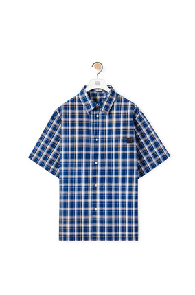 LOEWE 棉質短袖格紋襯衫 藍色/黃色