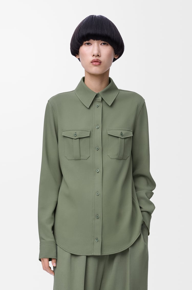 LOEWE Camisa en mezcla de viscosa elástica Verde Caqui Claro