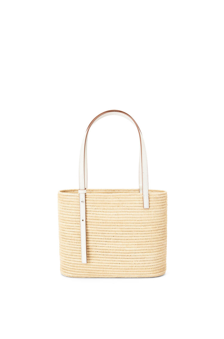 LOEWE Small Square Basket bag in raffia and calfskin Natural/White