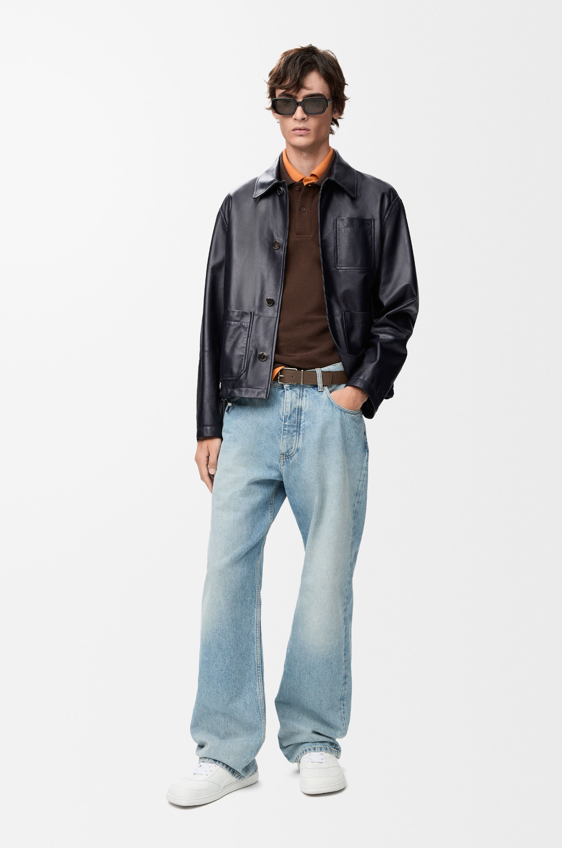 Workwear jacket in nappa lambskin and nylon Blue - LOEWE USA