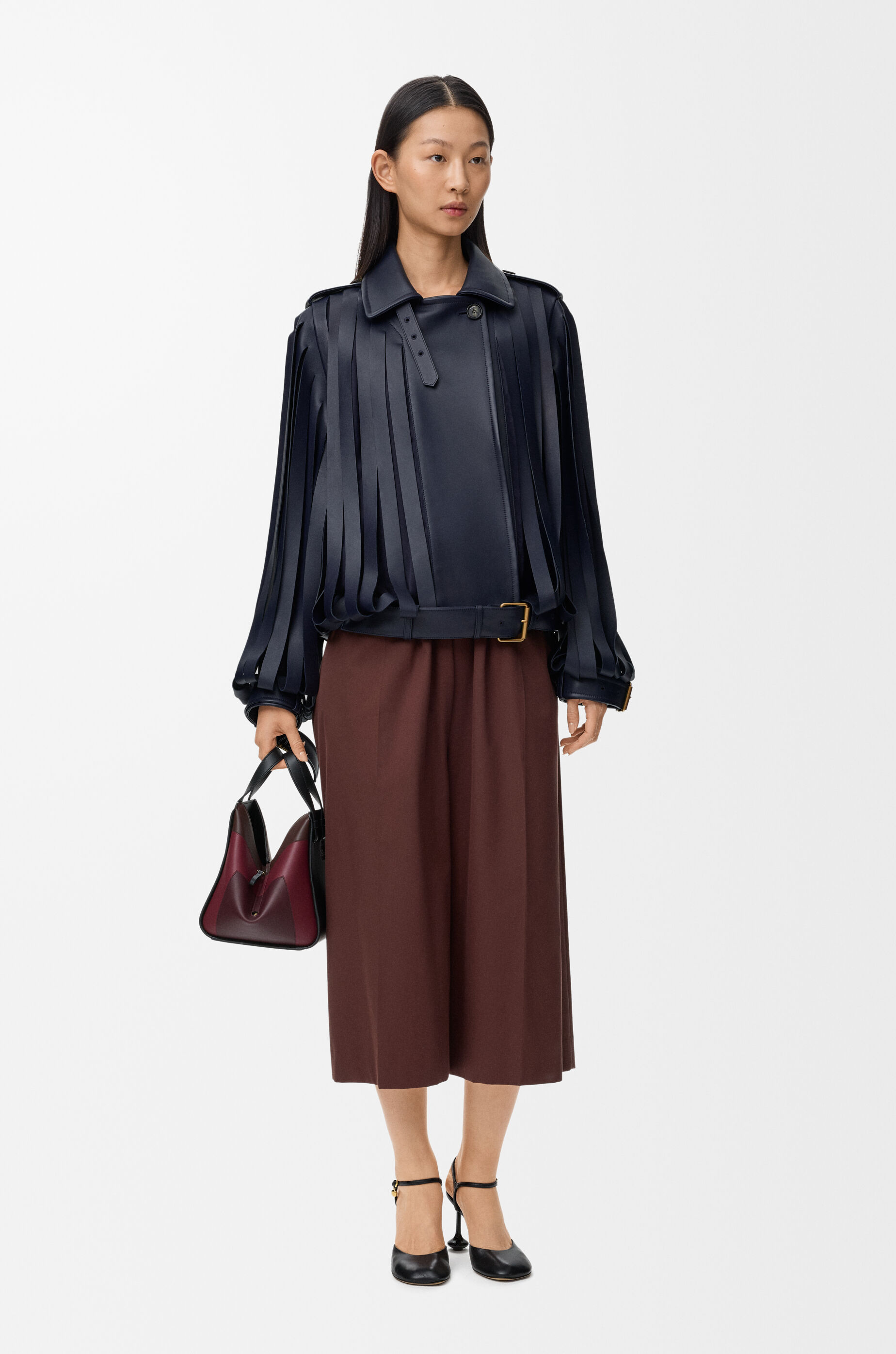 クロップド ベルテッド トラウザーズ（コットン&シルク） ブラウン - LOEWE