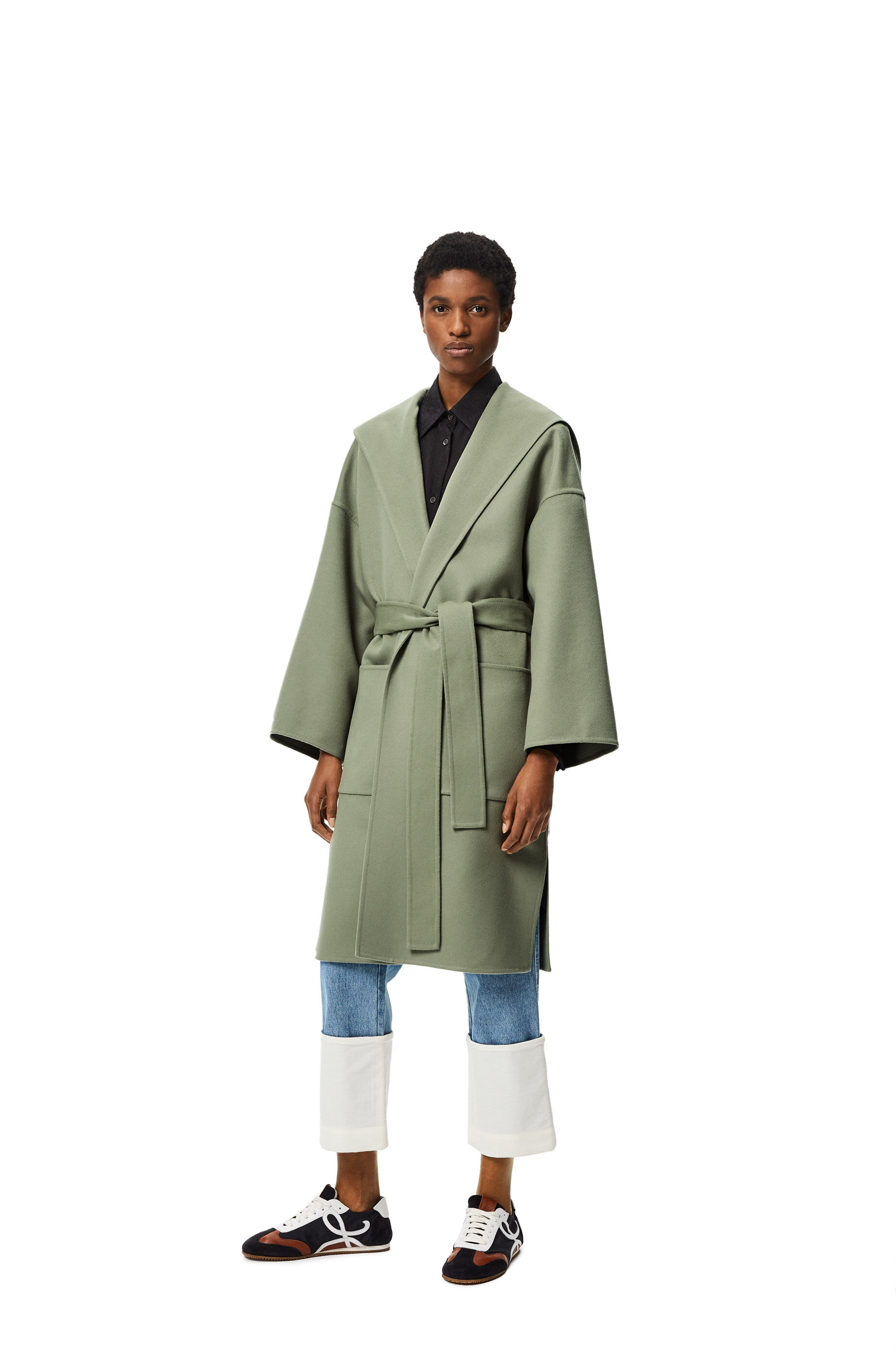 Hooded belted coat clearance
