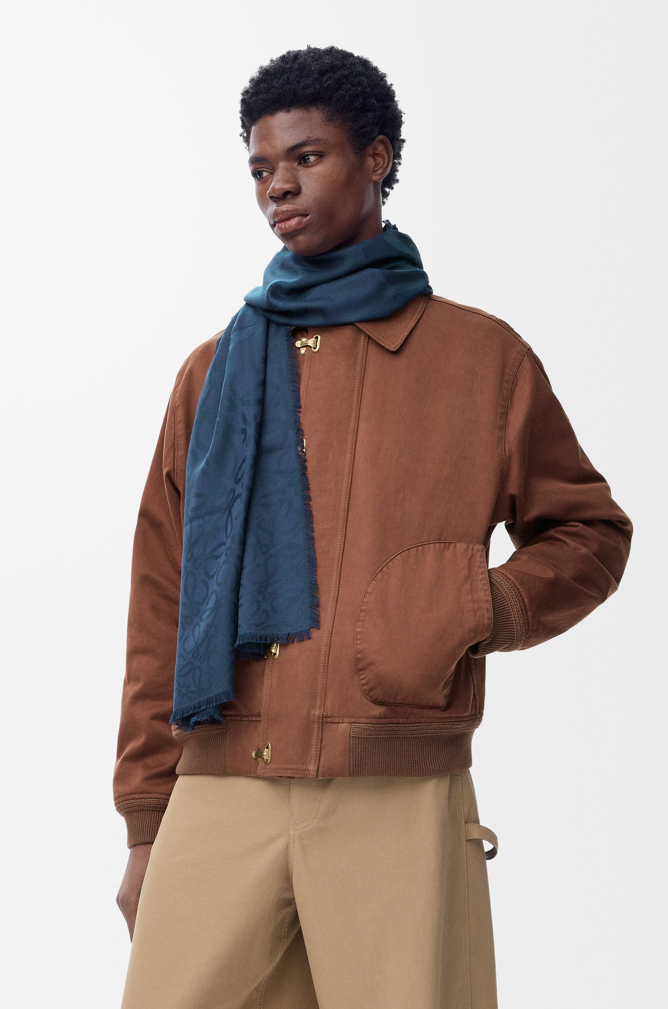 LOEWE Scarf in silk and wool Navy Blue