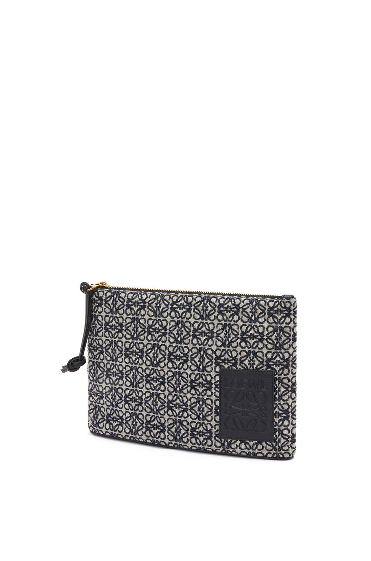 Navy/Black　jacquard　in　calfskin　Oblong　pouch　and　Anagram　LOEWE