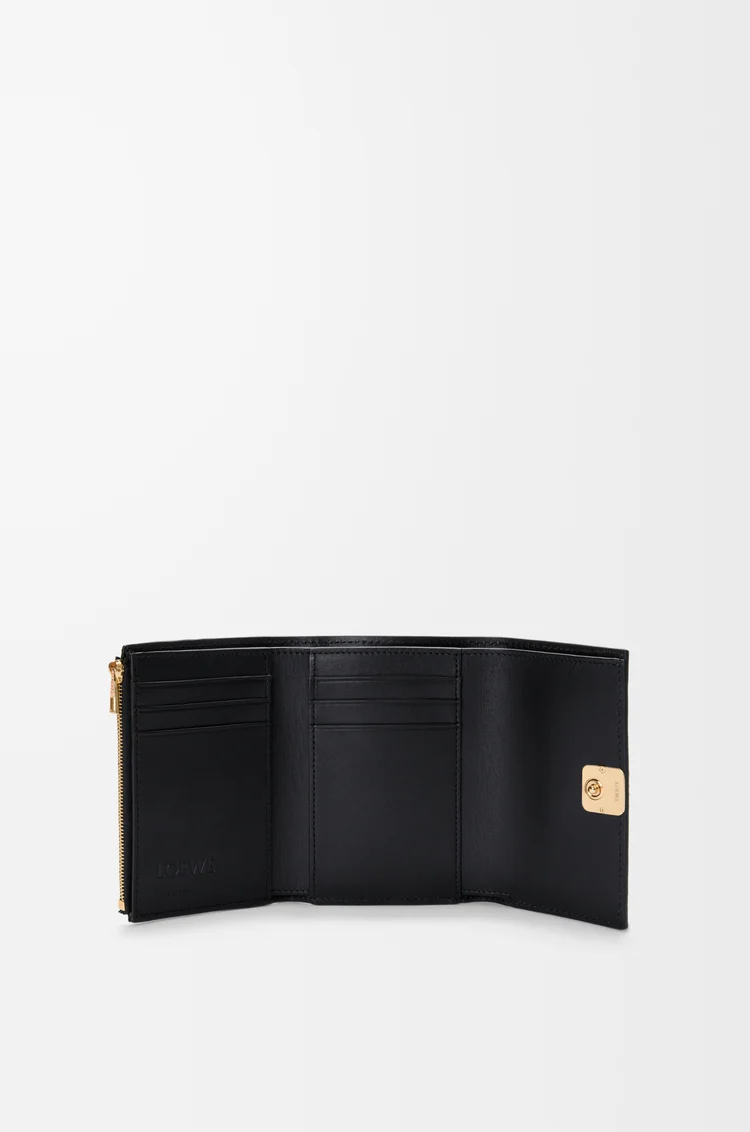 LOEWE Petit portefeuille vertical Anagram en cuir de veau grainé Noir/Doré