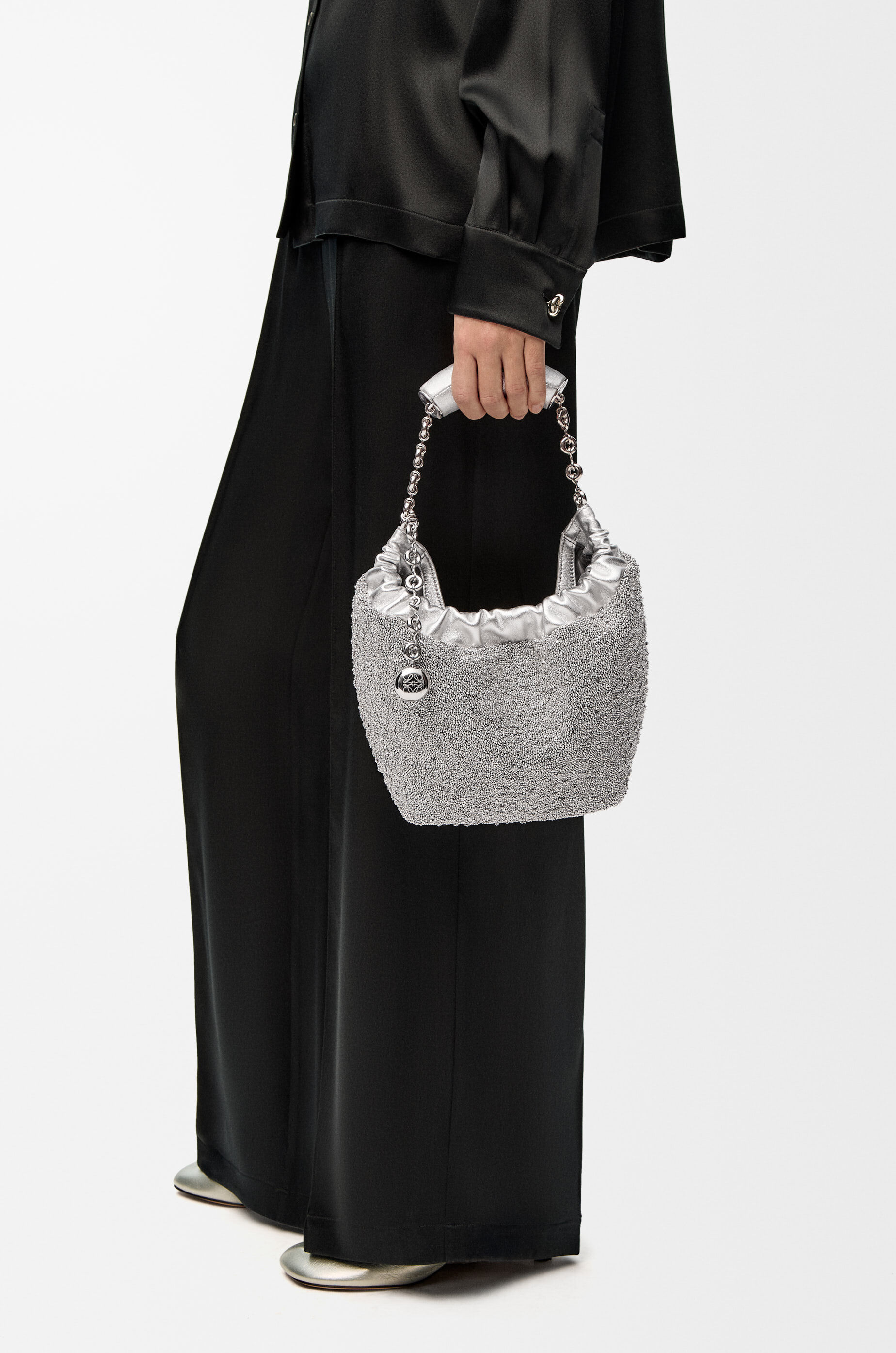 Mini Squeeze bag in beaded leather Silver - LOEWE