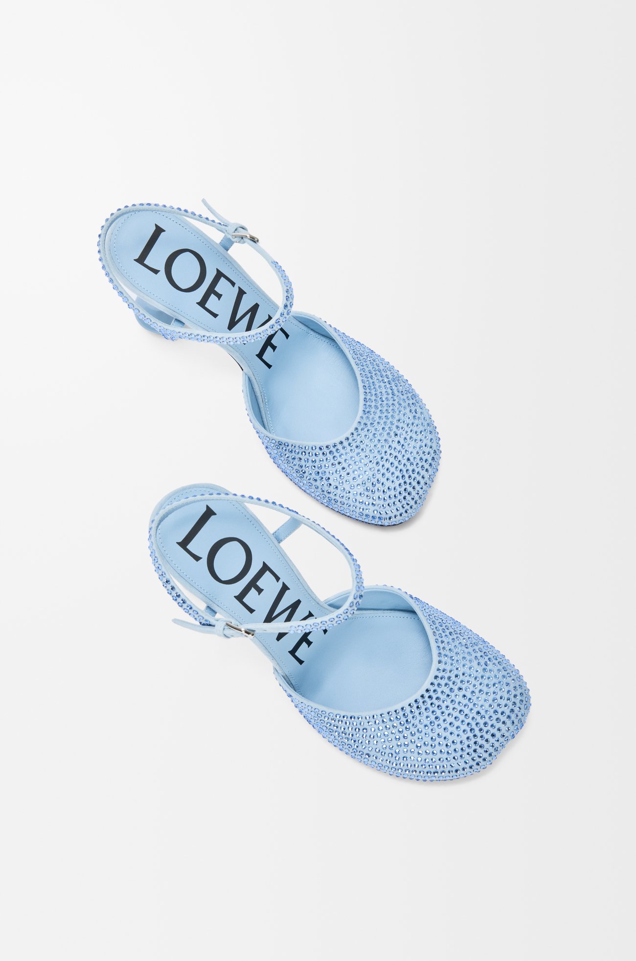 LOEWE Toy ankle strap pump in rhinestone-embellished suede Baby Blue