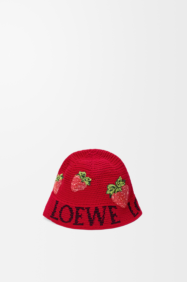 LOEWE 棉质草莓水桶帽 红色