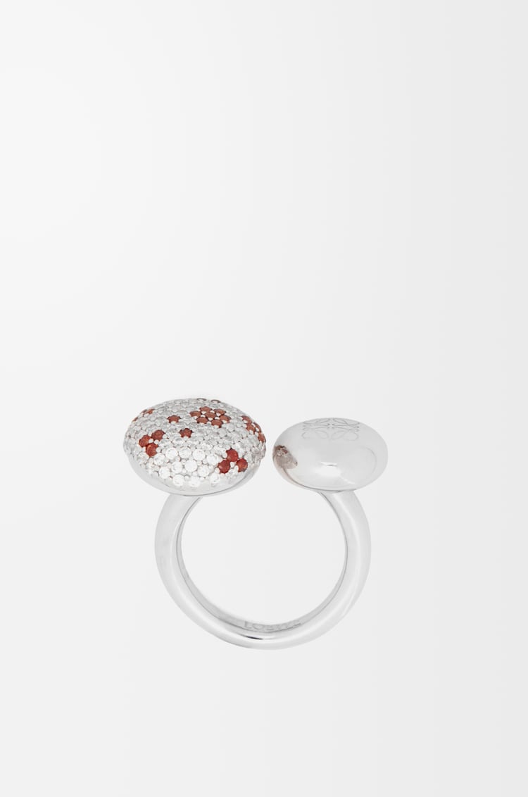 LOEWE Anagram Pebble double ring in sterling silver and crystals Silver/White/Brown