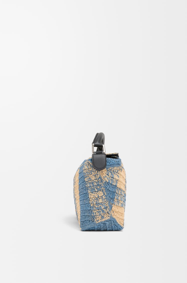 LOEWE Small Puzzle Edge bag in raffia and calfskin Natural/Light Blue