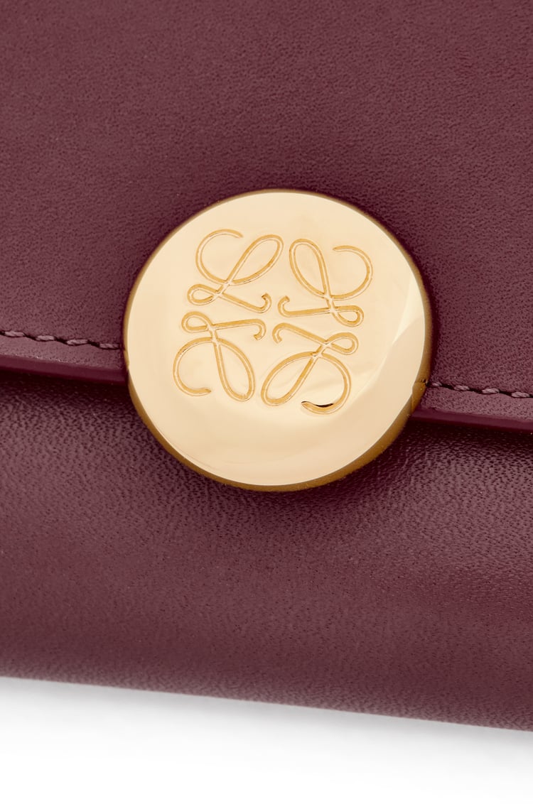 LOEWE Pebble small vertical wallet in shiny nappa calfskin Burgundy