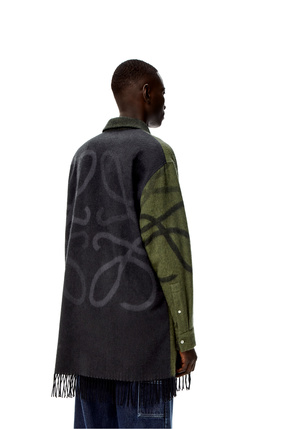 LOEWE Anagram blanket overshirt in wool and cashmere Black/Khaki Green plp_rd