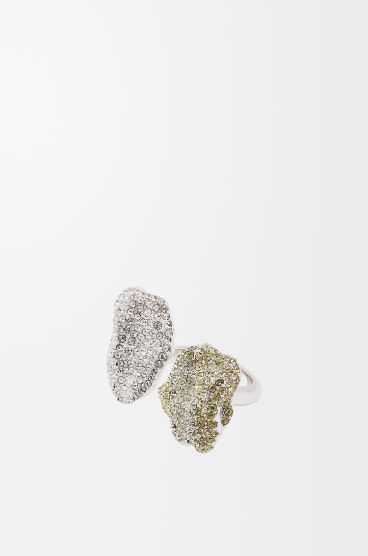 LOEWE Glitter Fragment double ring in sterling silver and crystals Silver/Transparent/Pale Yellow