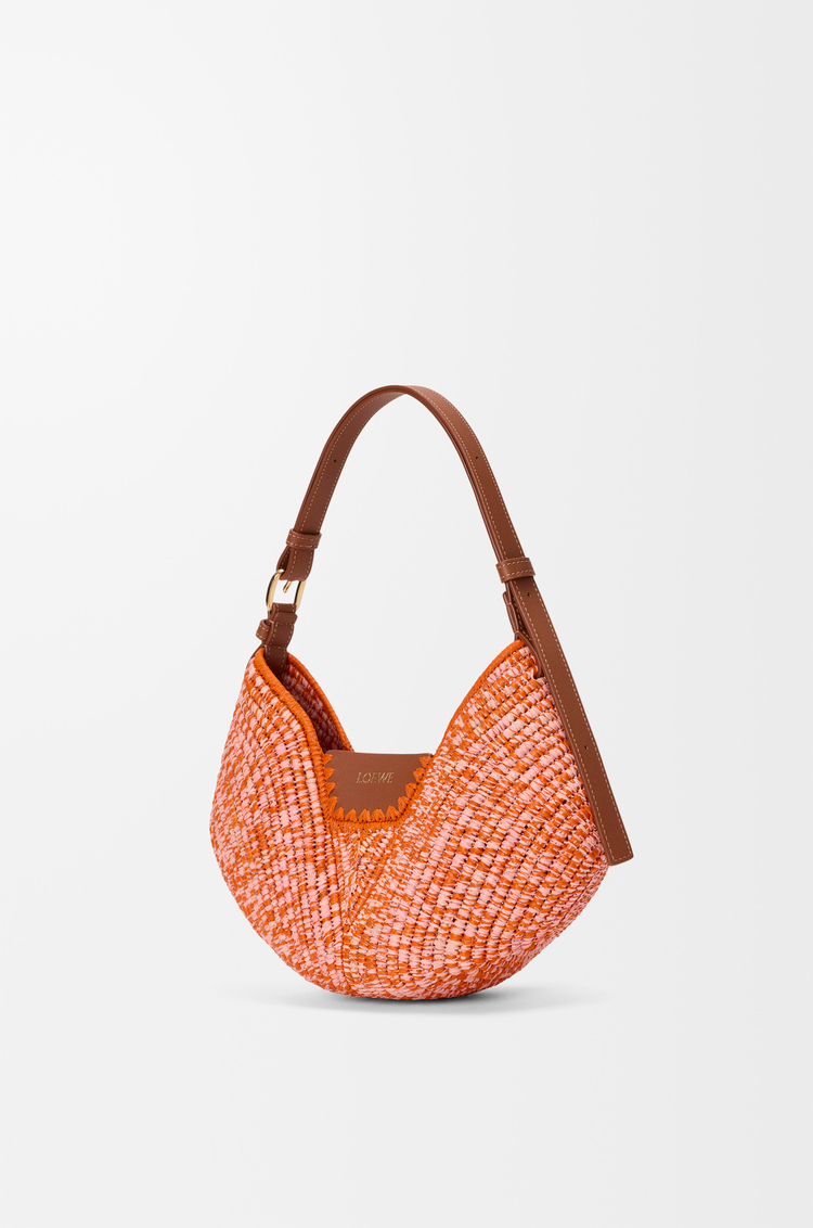 LOEWE Medium Loewe Swing bag in raffia and calfskin Bright Orange/Pink