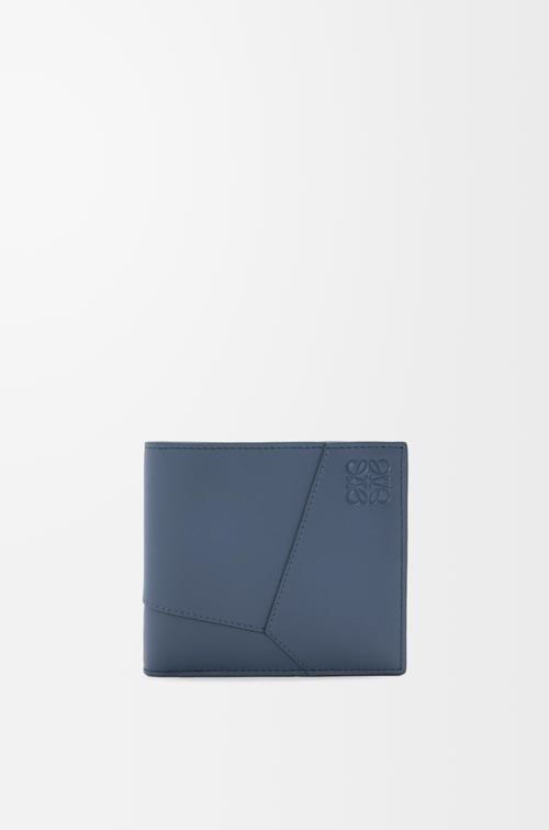 LOEWE Portefeuille à deux volets Puzzle en cuir de veau classique Teinture Indigo