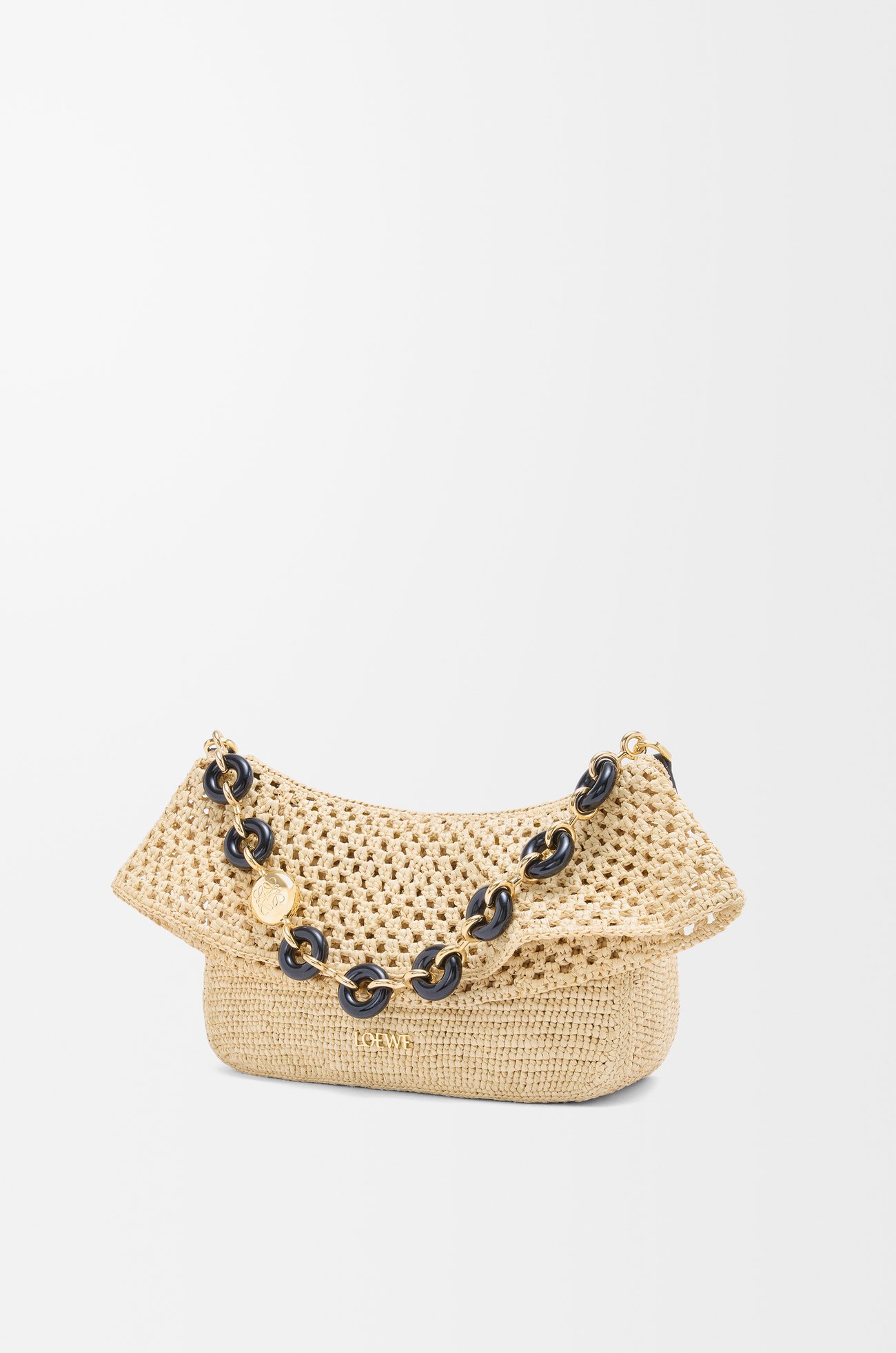 LOEWE Medium Ola bag in raffia and calfskin Natural