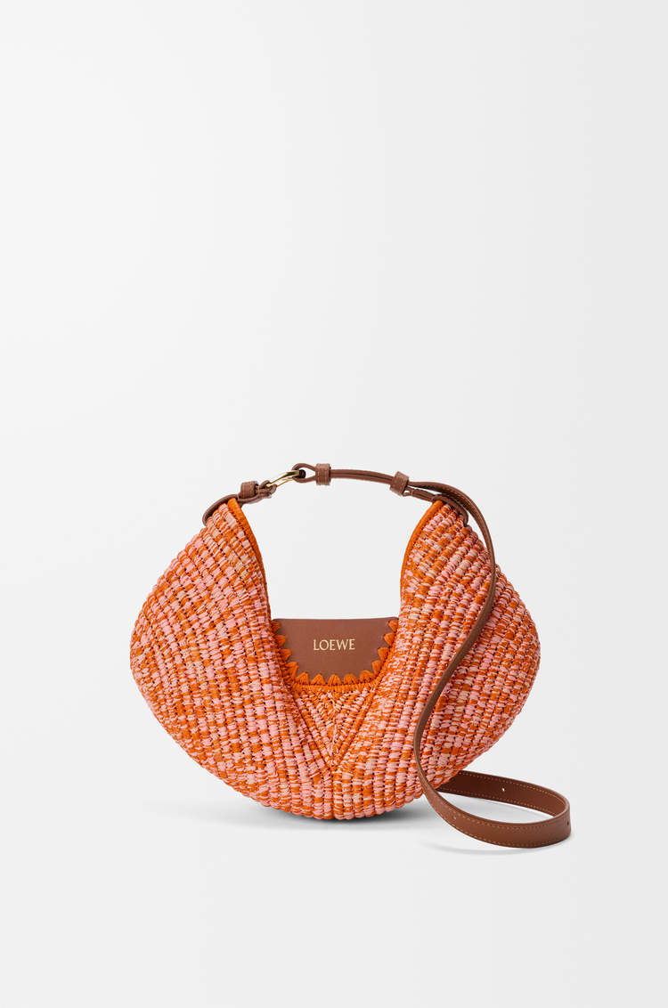 LOEWE Medium Loewe Swing bag in raffia and calfskin Bright Orange/Pink