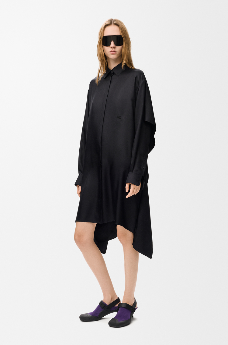 LOEWE Robe cape en soie Noir