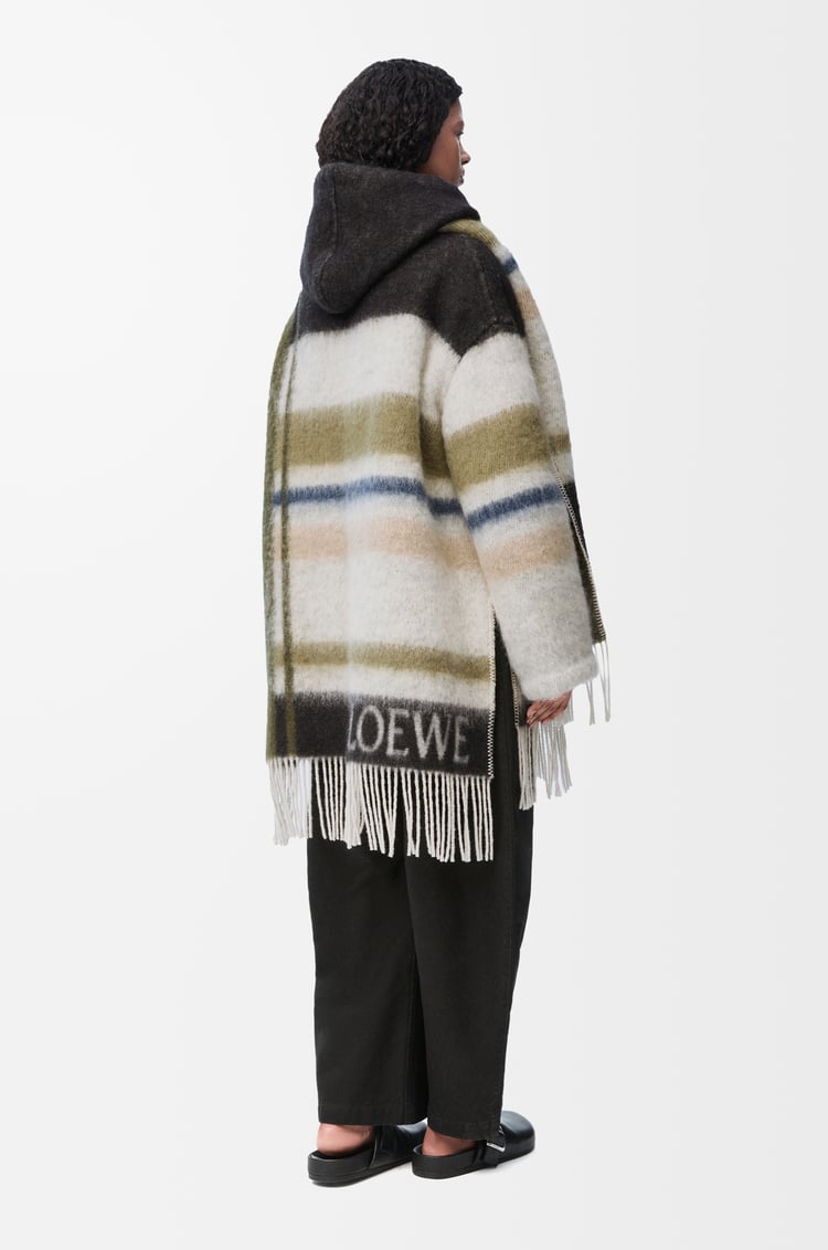 LOEWE Hooded scarf coat in wool and mohair blend White/Black