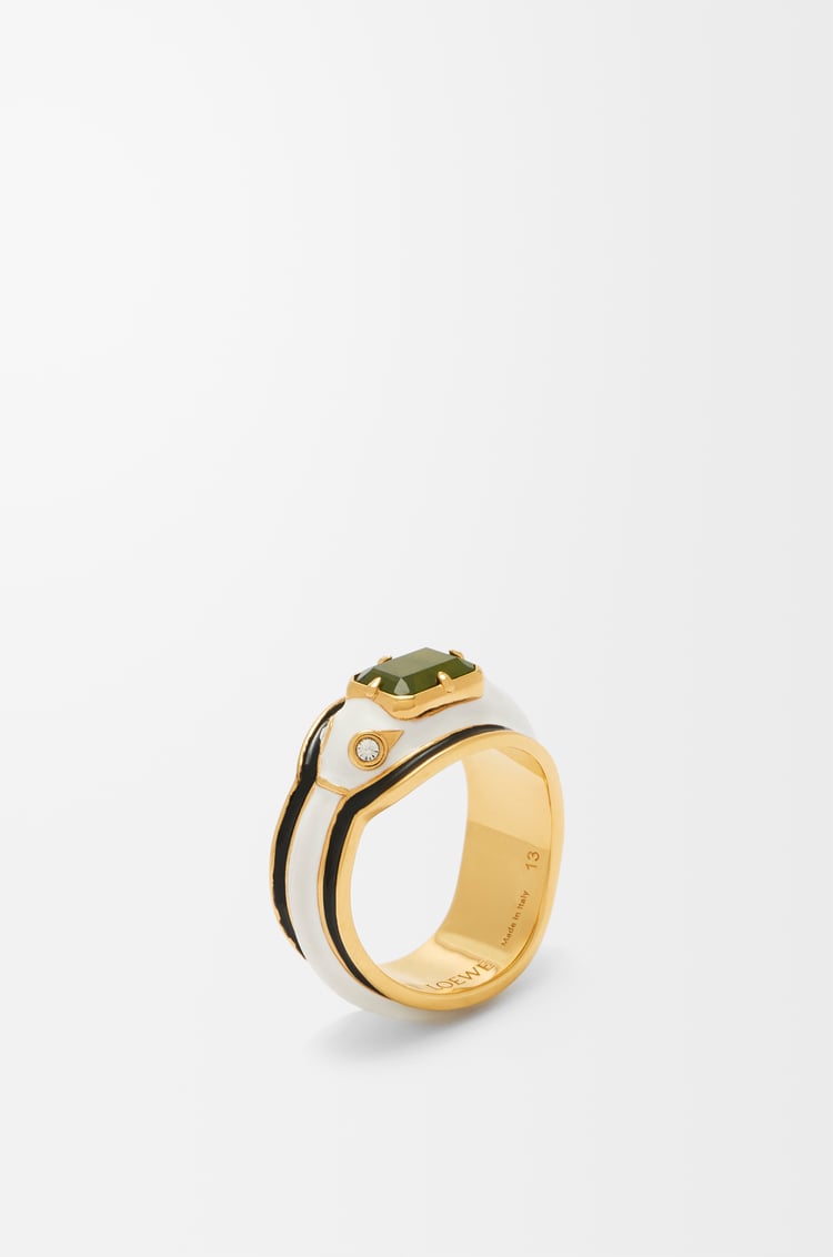 LOEWE Snake ring in sterling silver, crystals and jade Gold/White
