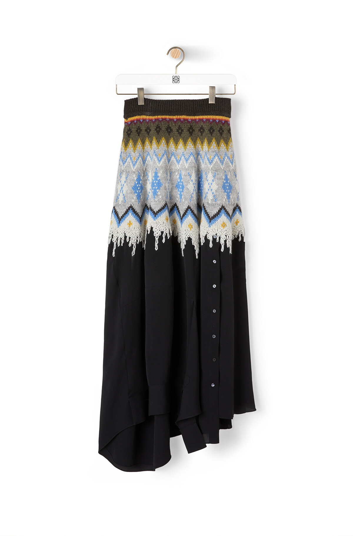 Jacquard Knit & Crepe Skirt Black - LOEWE