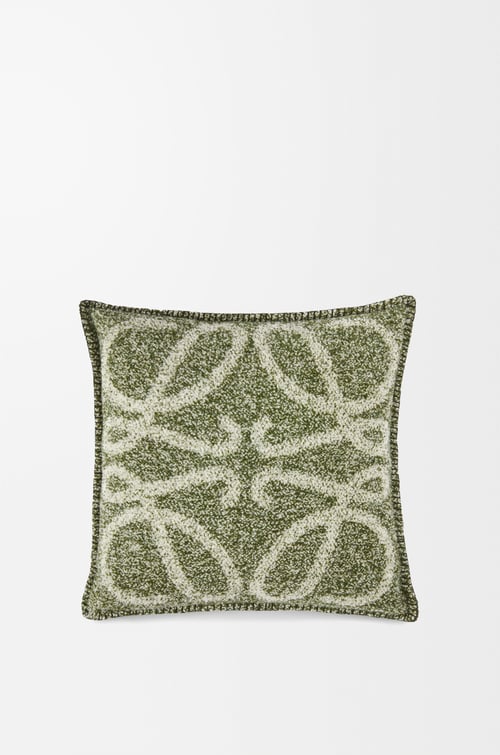 LOEWE Anagram cushion in alpaca and wool Green/Khaki Green