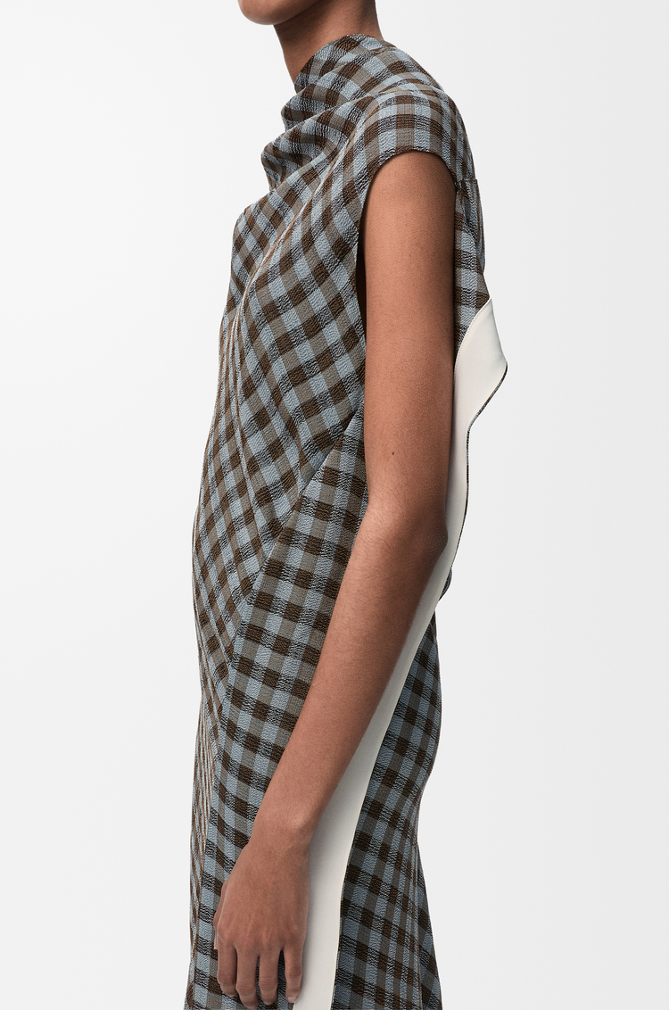 LOEWE Dress in viscose and linen blend Blue/Brown