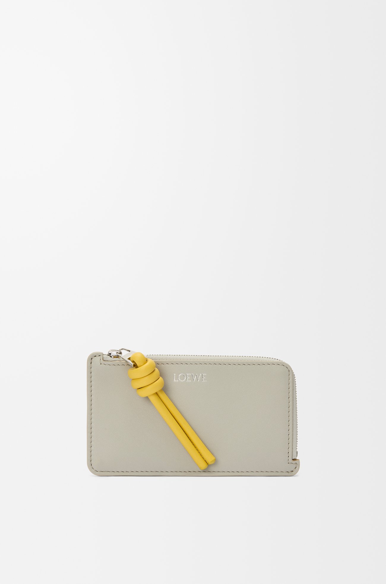 LOEWE Knot coin cardholder in shiny nappa calfskin Shell Grey/Dandelion