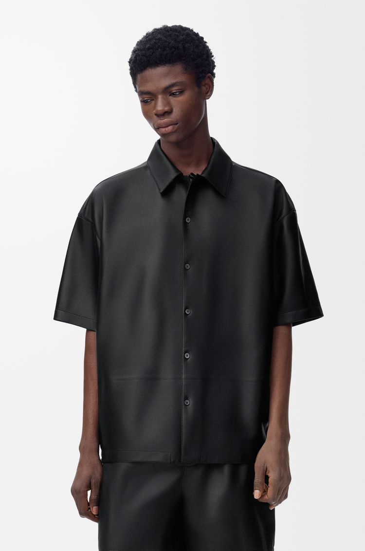 LOEWE Chemise à manches courtes en cuir d'agneau nappa Noir
