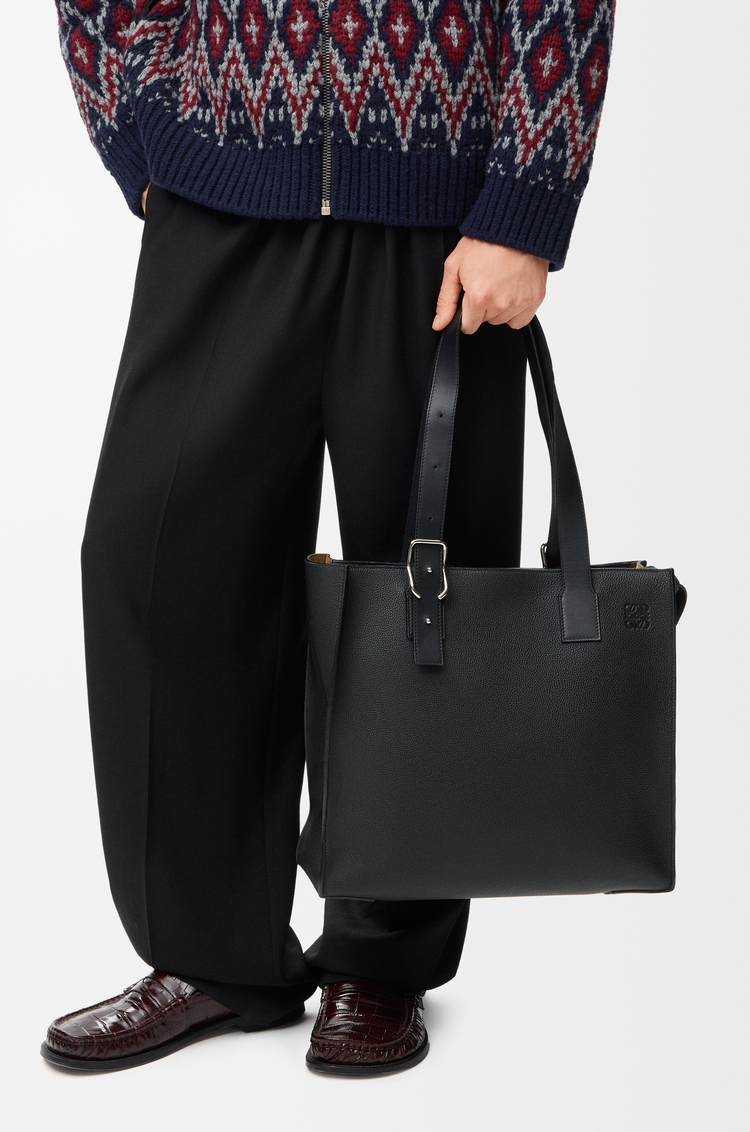 LOEWE Buckle zip tote in soft grained calfskin Black
