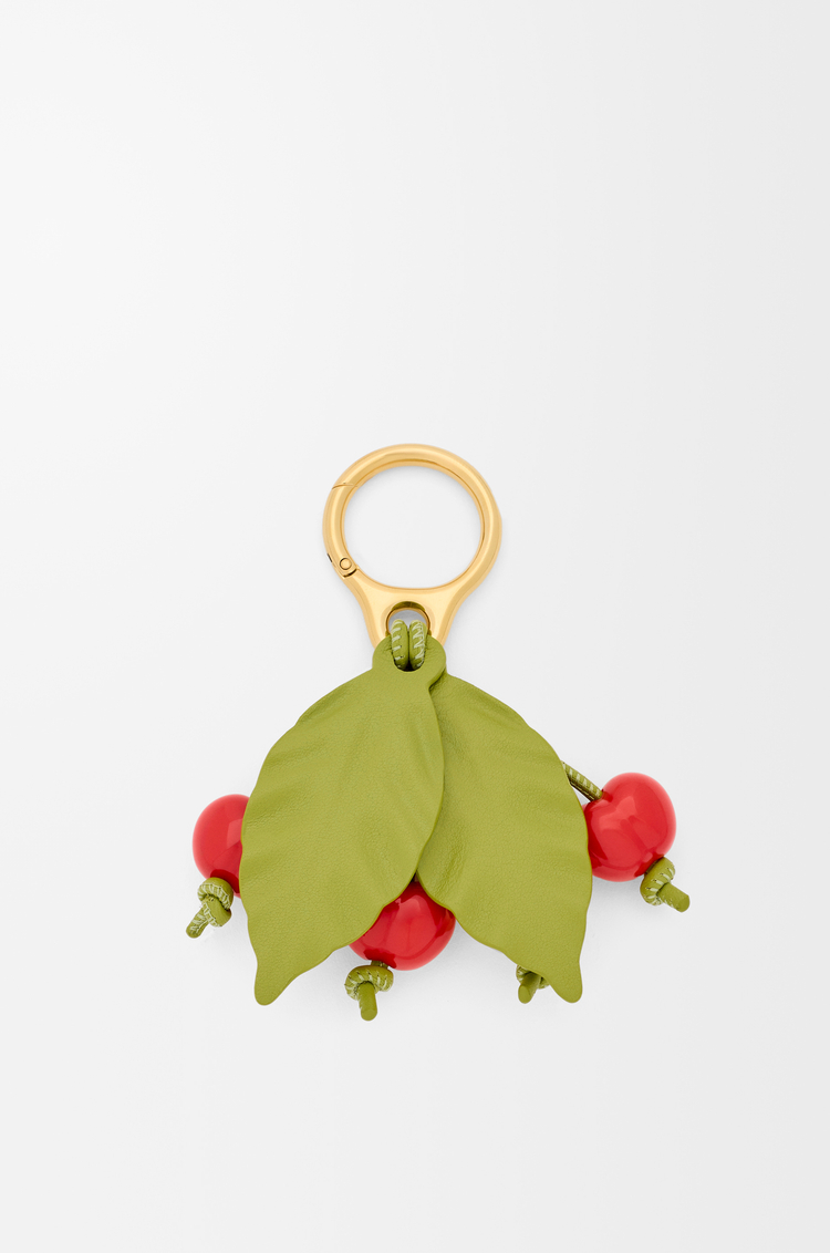LOEWE Cherry charm in classic calfskin Green/Red