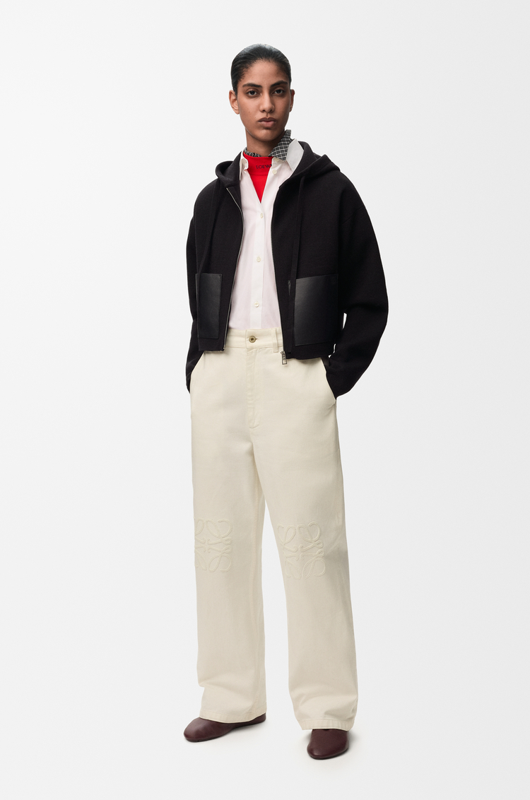 LOEWE Sudadera con capucha y cremallera en lana Negro
