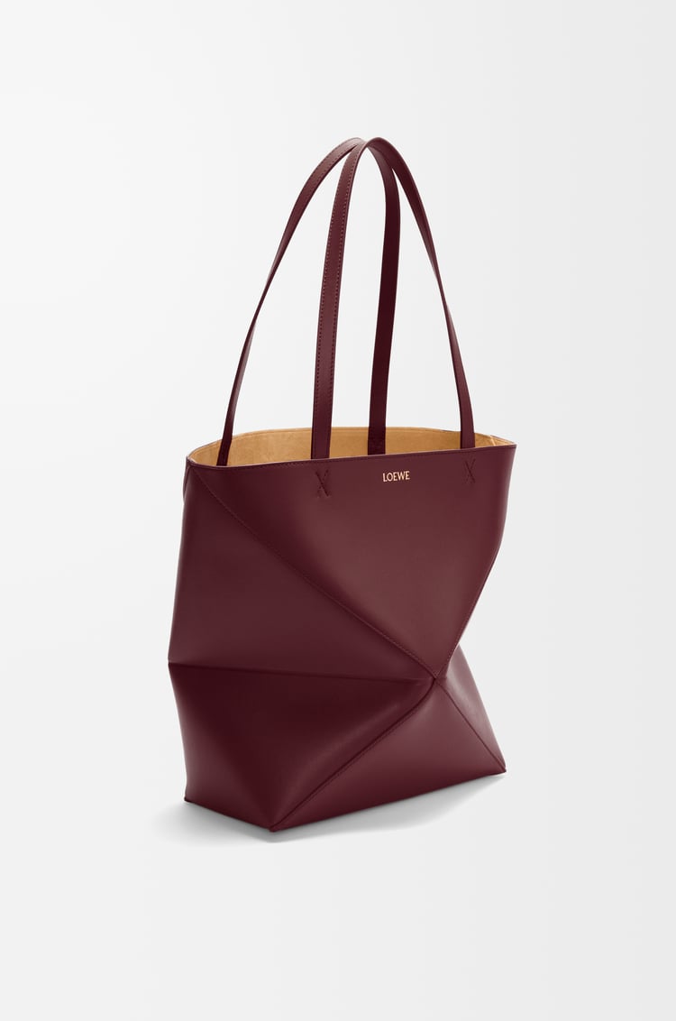 LOEWE 中号亮面牛皮革 Puzzle Fold 手袋 深酒红