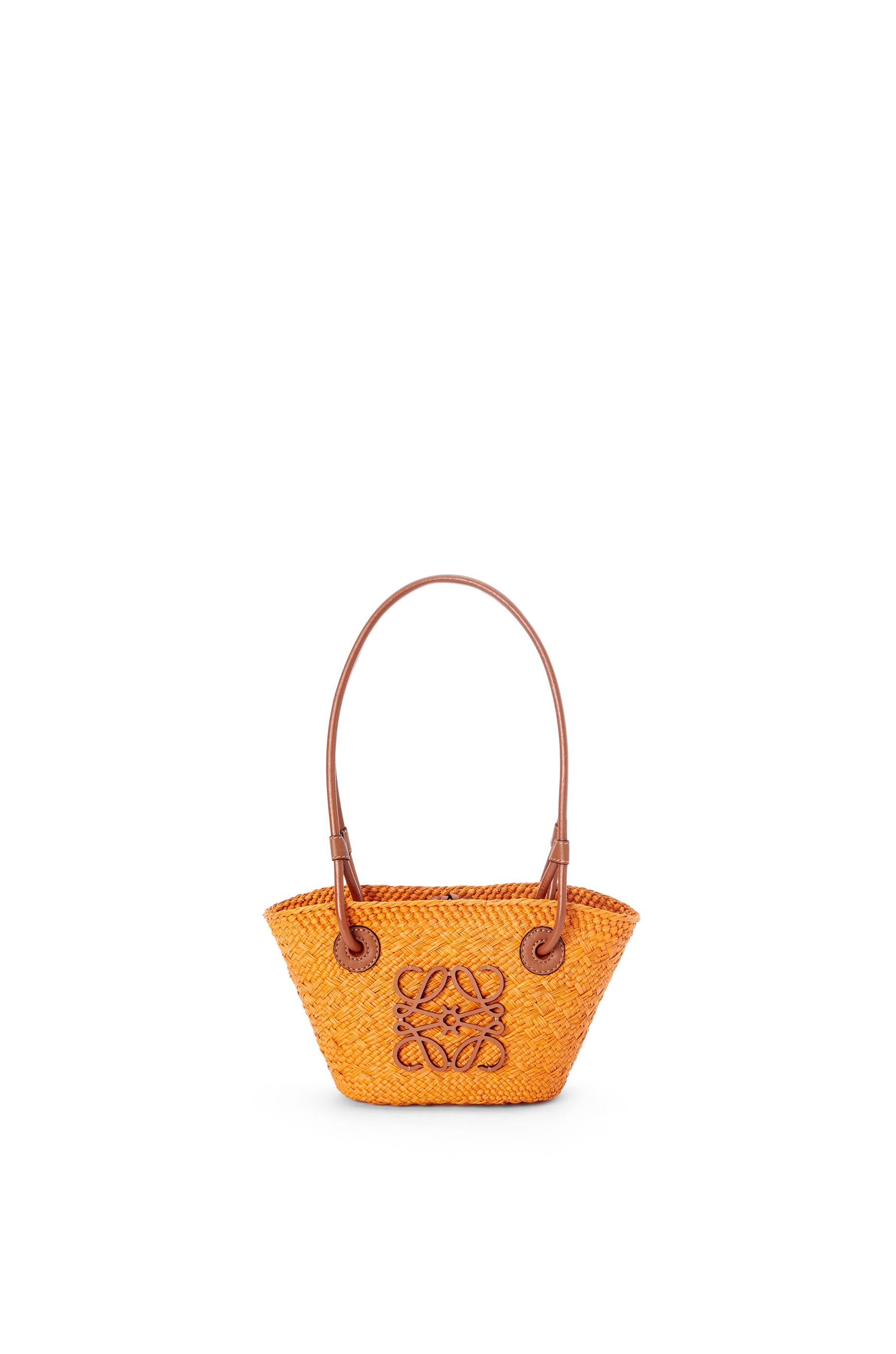 Mini Anagram Basket bag in iraca palm and calfskin Orange/Tan - LOEWE