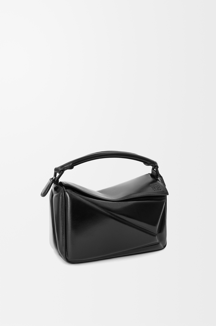 LOEWE Borsa Puzzle Blown piccola in pelle di agnello lucida Nero