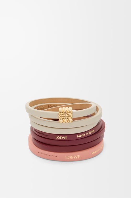 LOEWE Pulsera Double Twist en piel de ternera Gris Claro/Burdeos