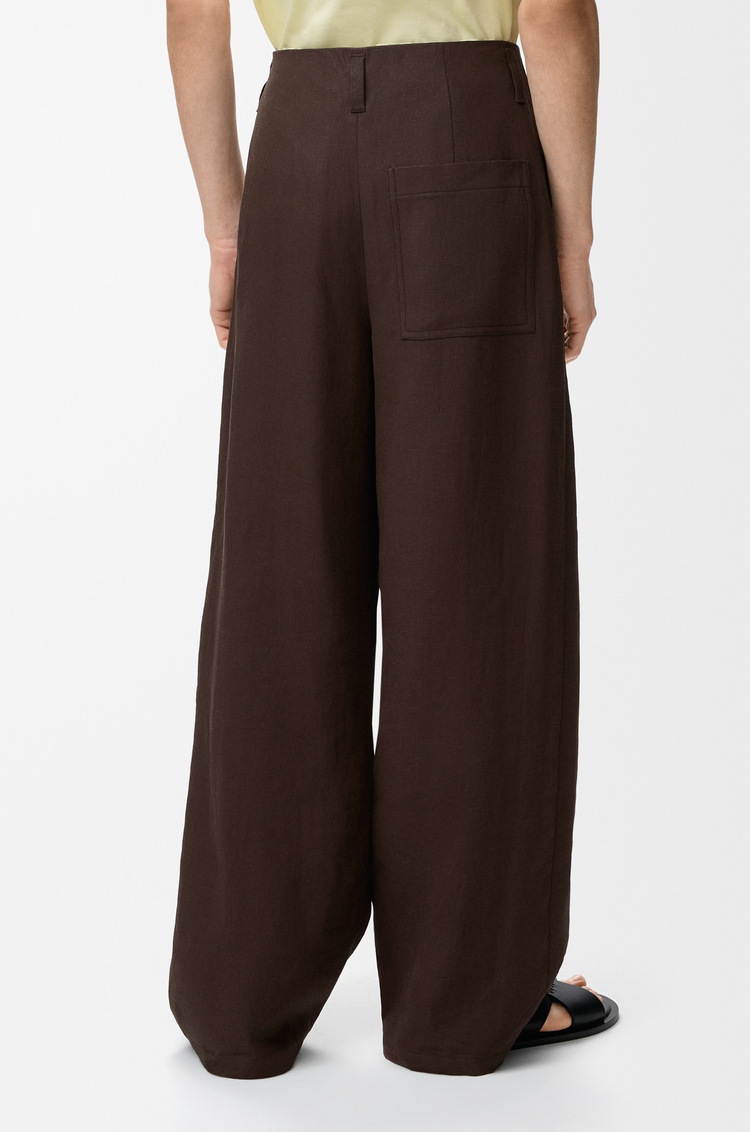 LOEWE 棉麻長褲 深棕色/棕色