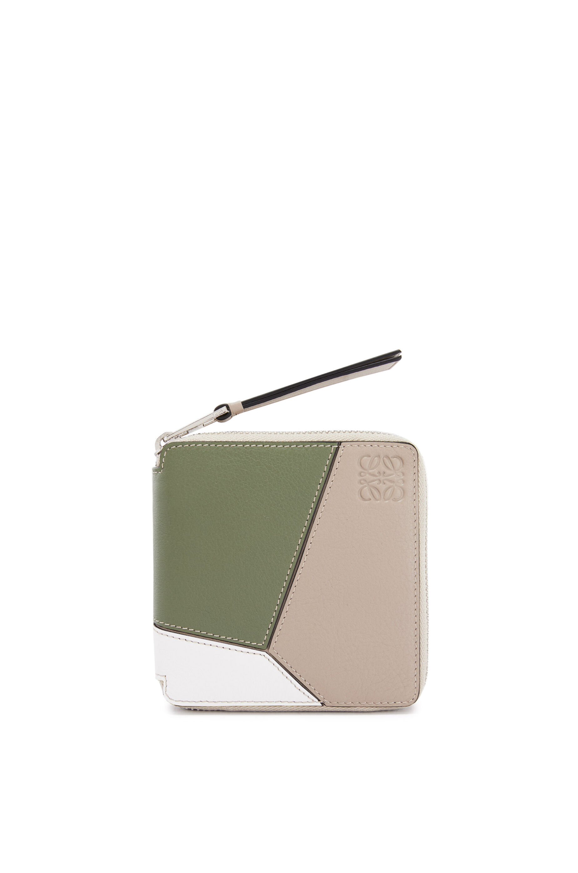 Puzzle squared zip wallet in classic calfskin Sand/Avocado Green 