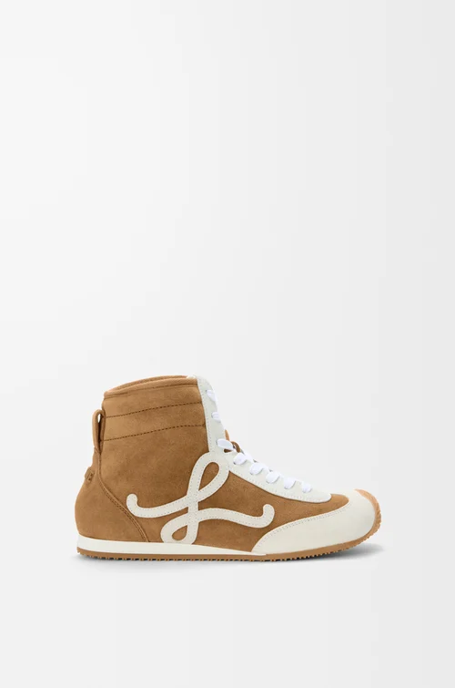 LOEWE Ballet Runner 2.0 high-top in suede and shearling Tan/White