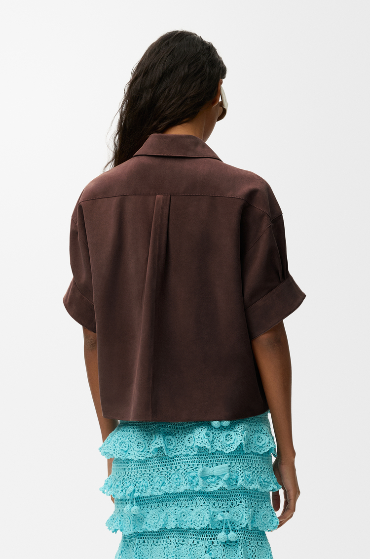 LOEWE 麂皮山羊皮短袖襯衫 深棕色