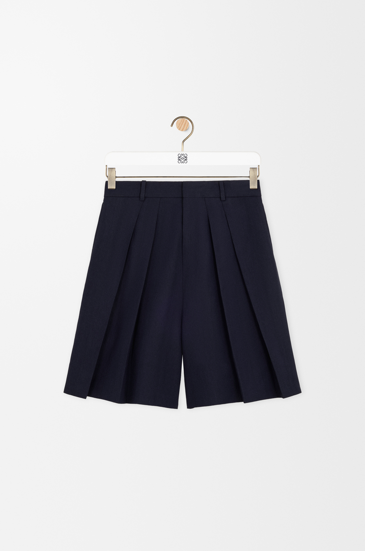 LOEWE Pleated shorts in cotton and linen Navy/Black