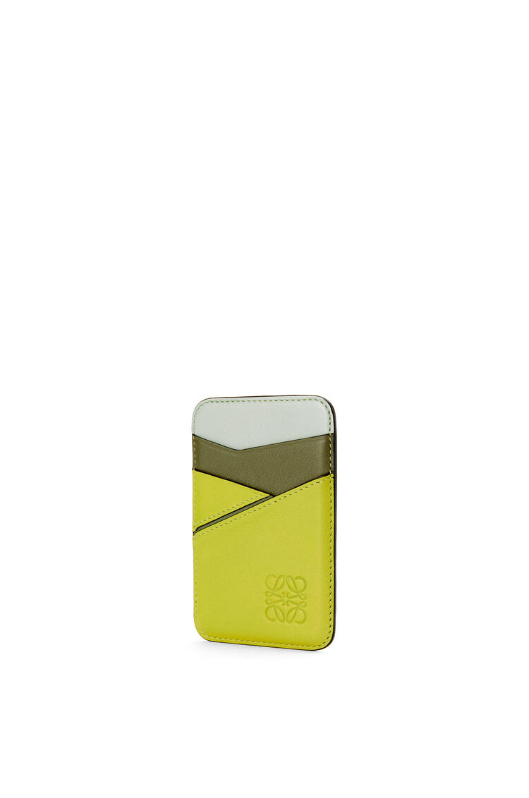 LOEWE Puzzle magnet cardholder in classic calfskin Lime Yellow/Avocado Green