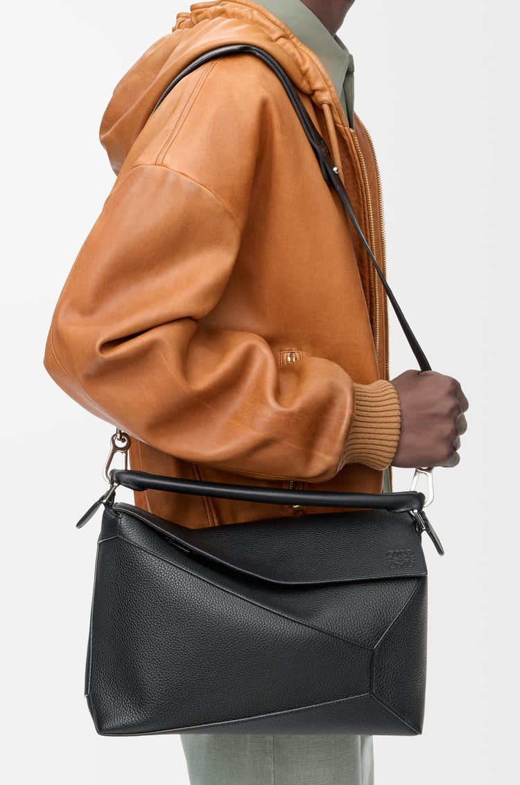 LOEWE Large Puzzle Edge bag in grained calfskin Black