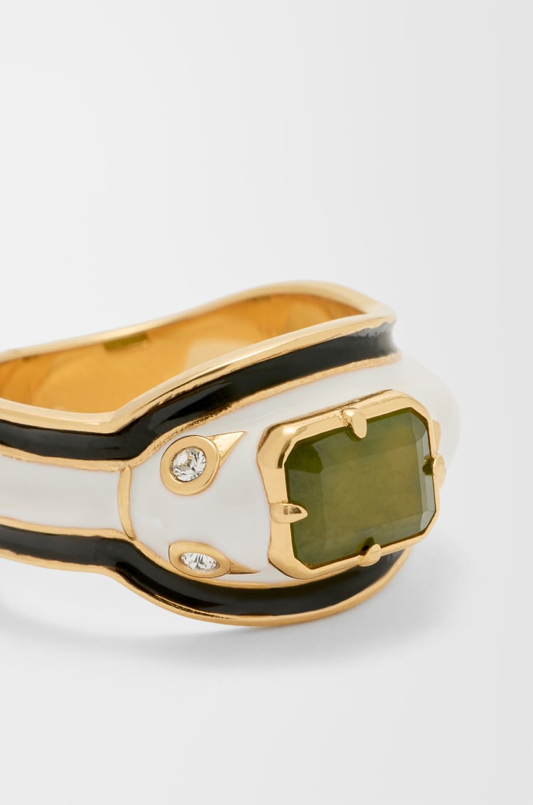 LOEWE Snake ring in sterling silver, crystals and jade Gold/White