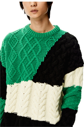 LOEWE Colourblock cable sweater in wool Green/Black/White plp_rd