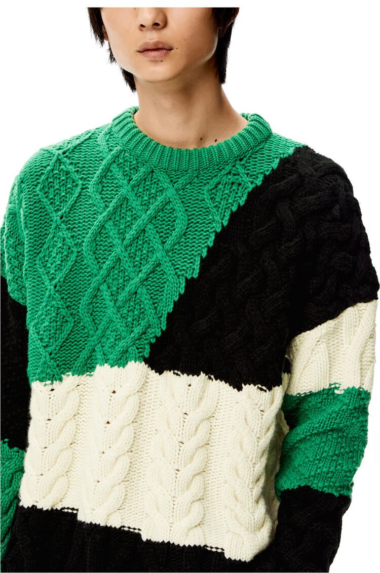 LOEWE カラーブロック ケーブル セーター (ウール) Green/Black/White pdp_rd