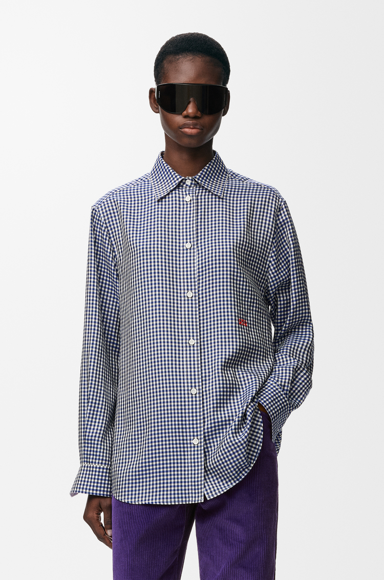 LOEWE Camisa en seda Azul/Blanco