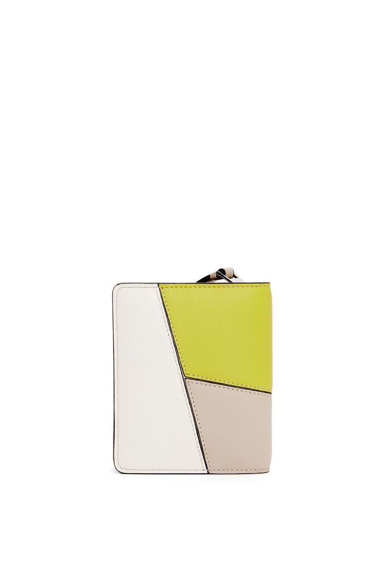 LOEWE Puzzle compact zip wallet in classic calfskin Lime Yellow/Light Oat