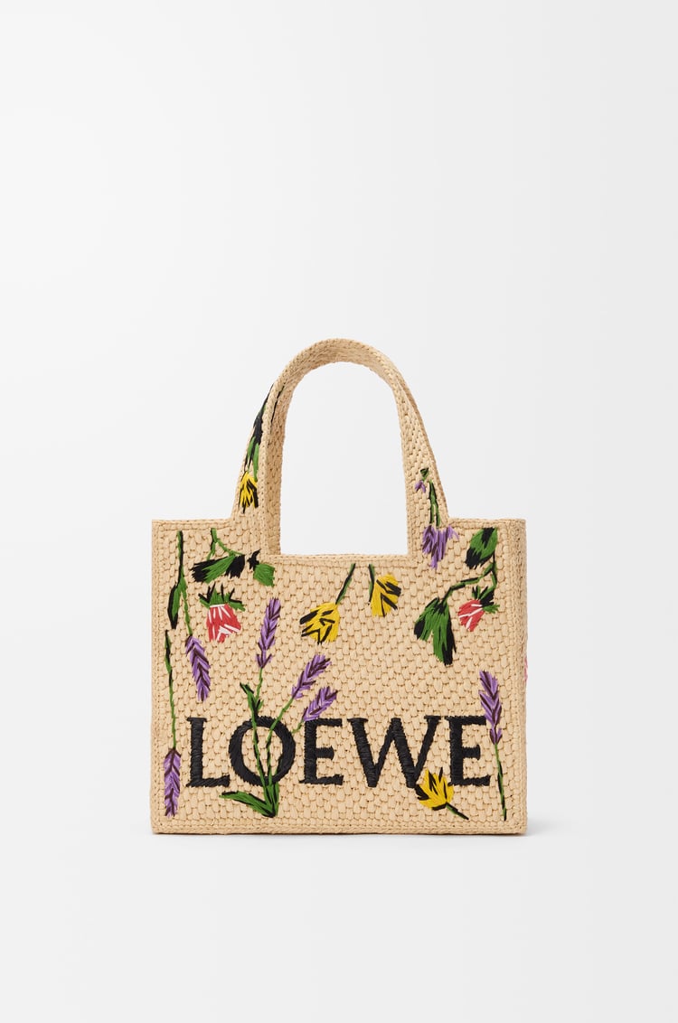 LOEWE Small LOEWE Font tote in raffia Natural